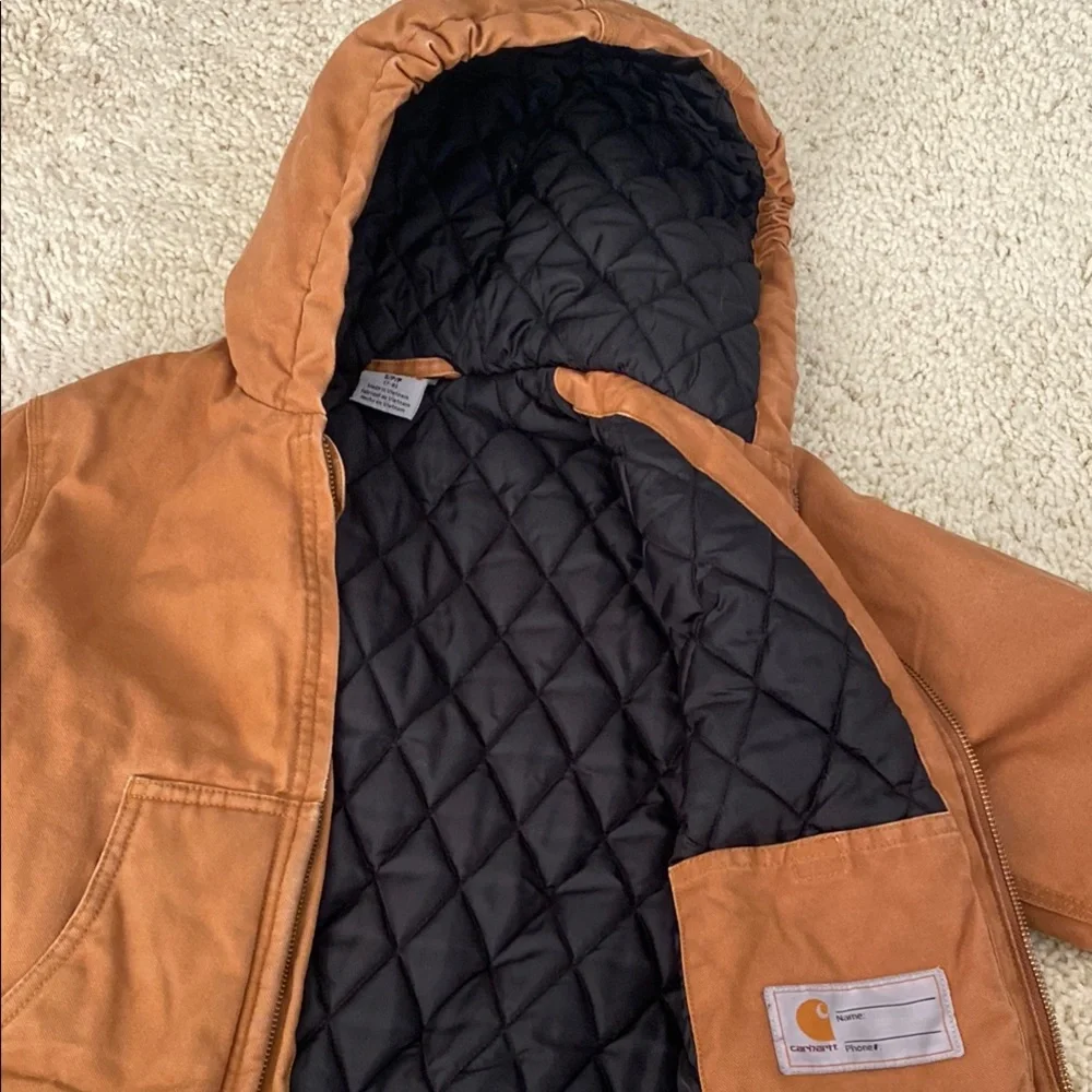 Carhartt Brown Hooded Quilted-Lined Kids Jacket - Picture 2 of 3